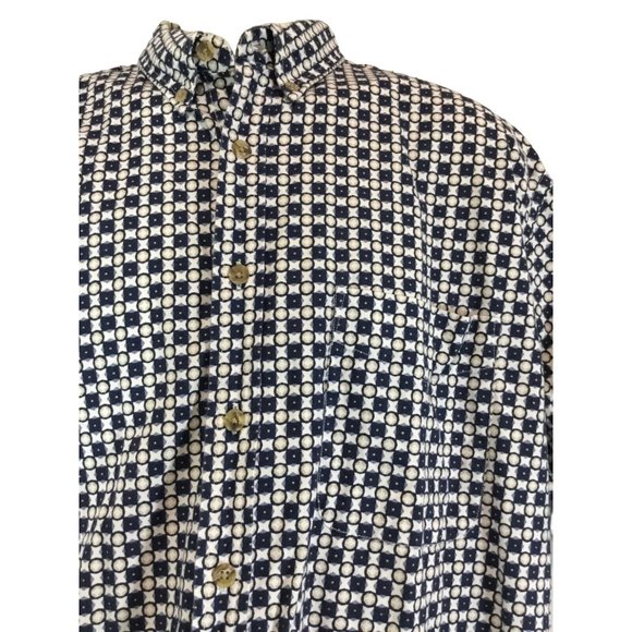 Vintage Links Large Dress Shirt Navy Blue Tan L Plaid Check Button Down Oxford M - Picture 3 of 11